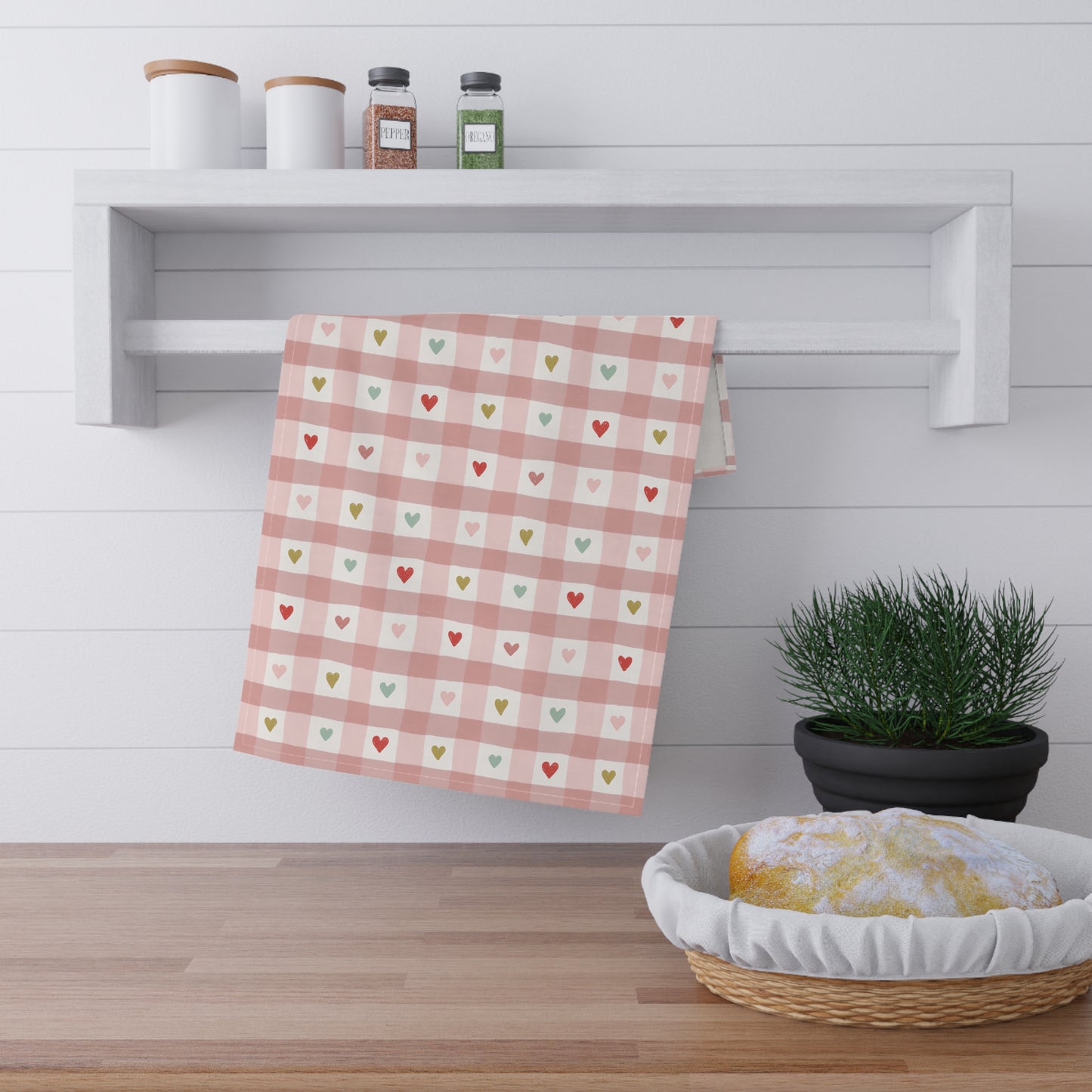 Colored Gingham Hearts Kitchen Towel