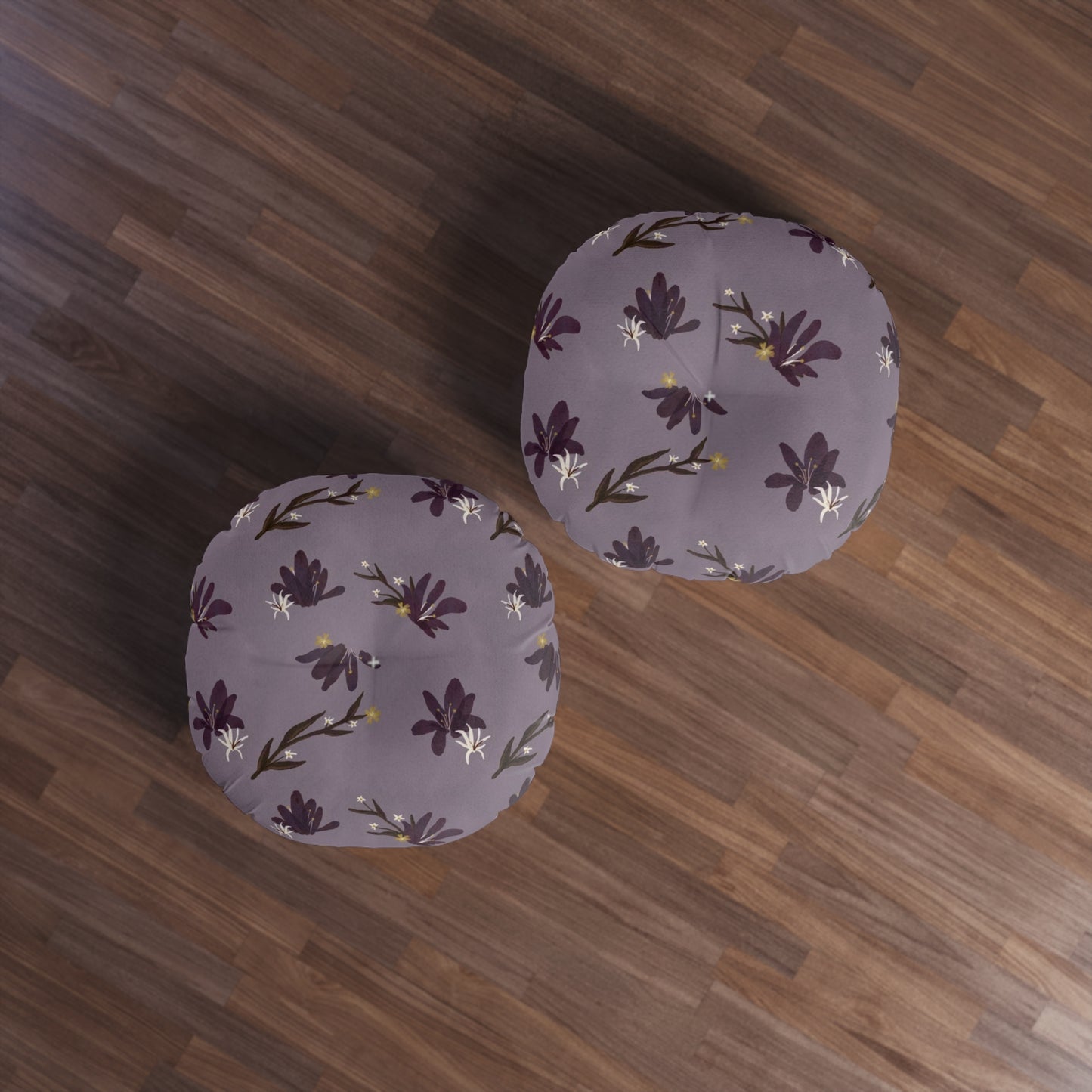 Purple Floral Tufted Floor Pillow, Round