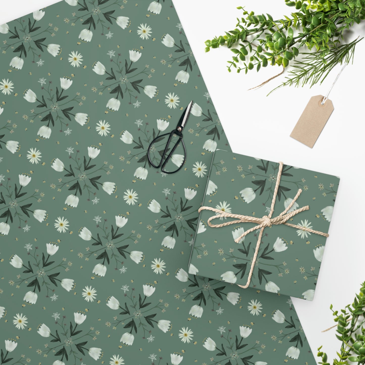 Spring Bees Green Wrapping Paper