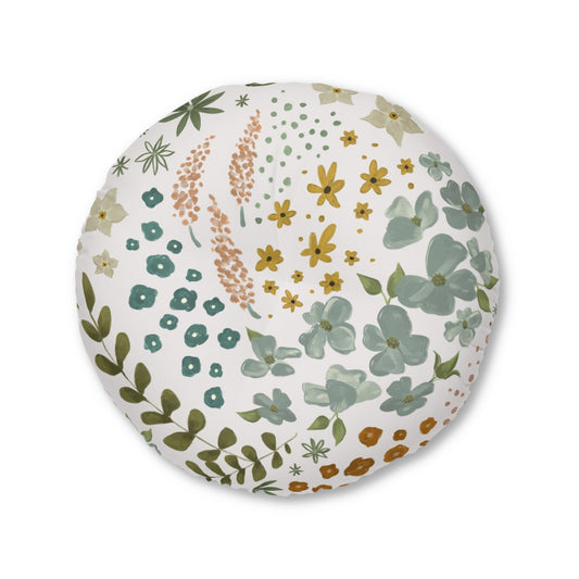 Light Floral Tufted Floor Pillow, Round