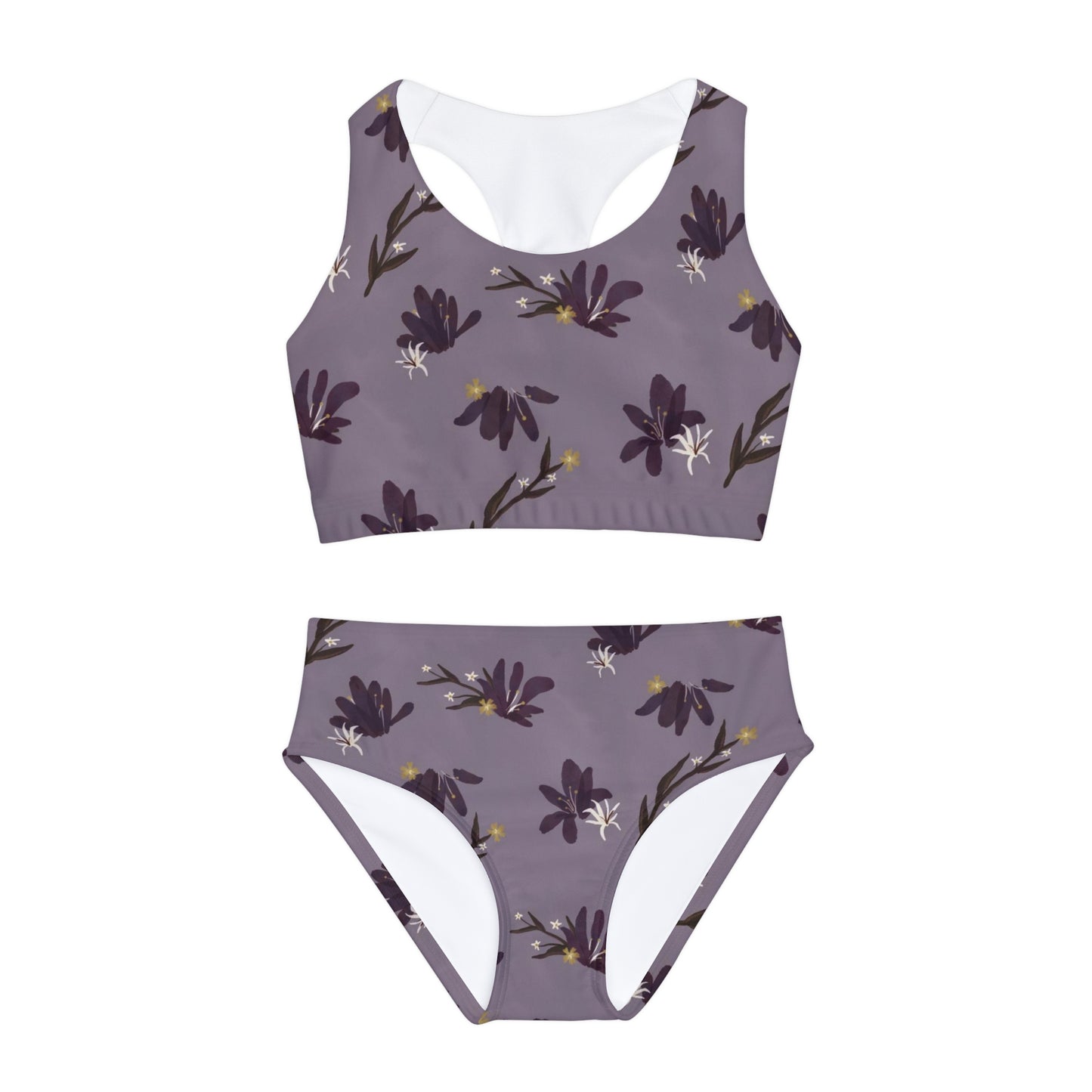 Purple Floral Girls Two Piece Swimsuit