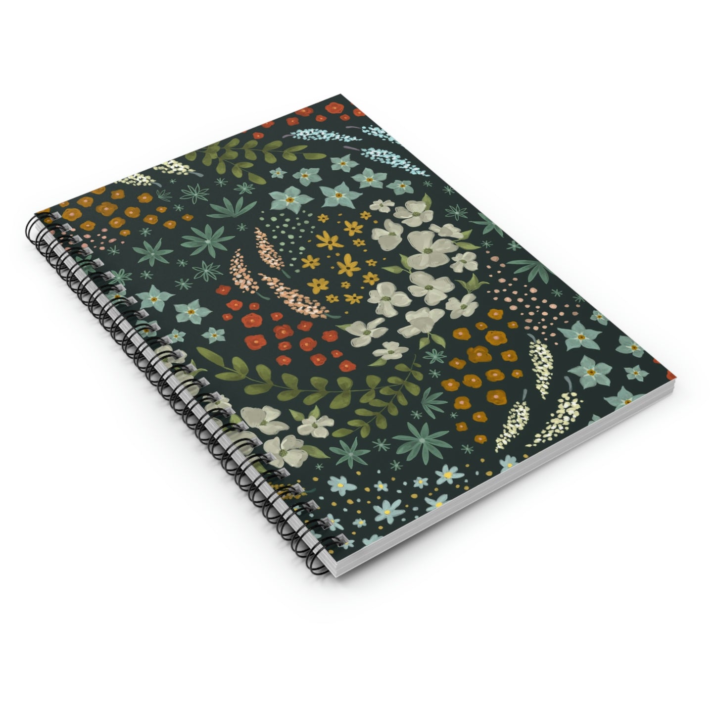 Dark Floral Spiral Notebook - Ruled Line