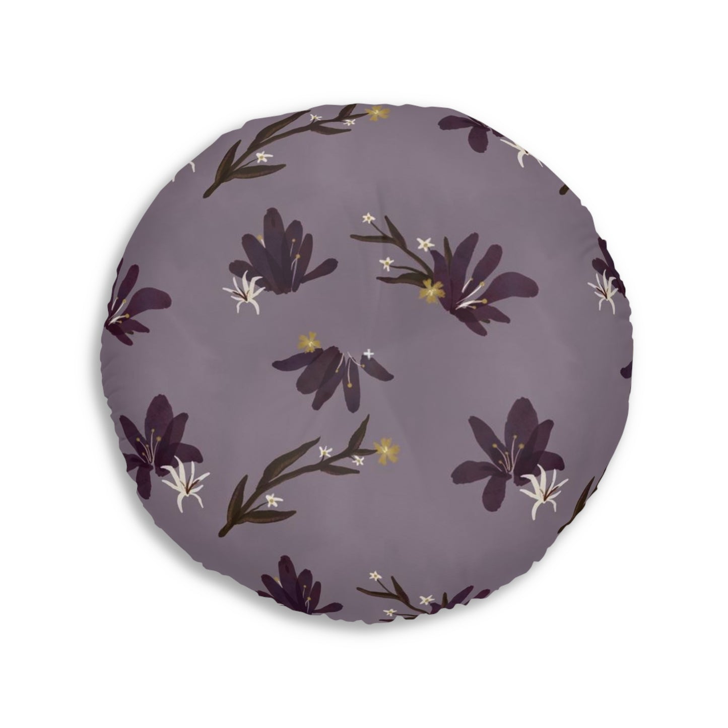Purple Floral Tufted Floor Pillow, Round