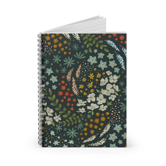 Dark Floral Spiral Notebook - Ruled Line