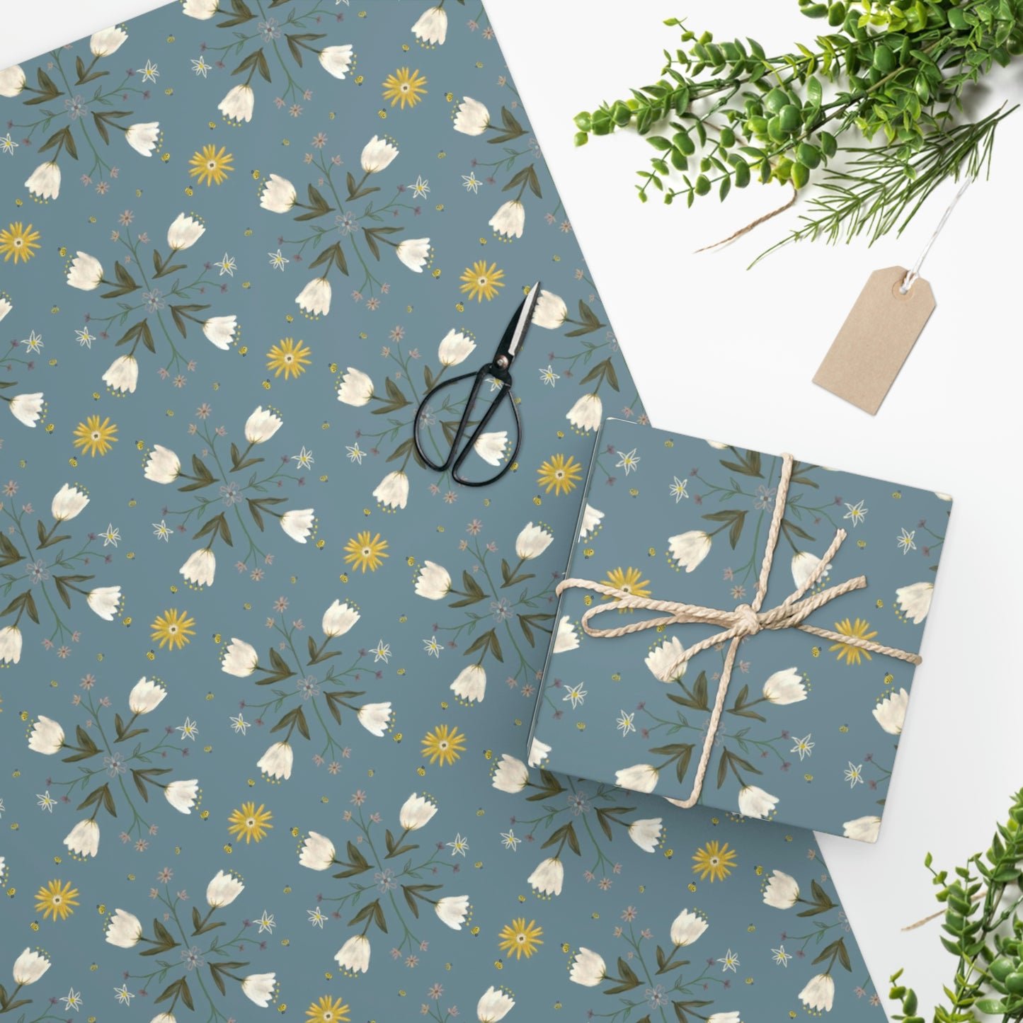 Spring Bees Blue Wrapping Paper