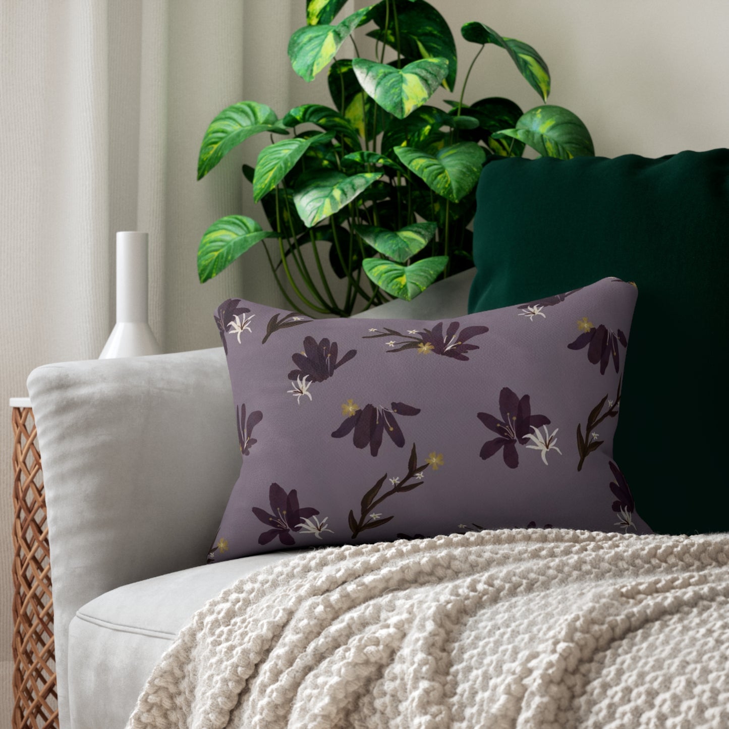 Purple Floral Lumbar Pillow