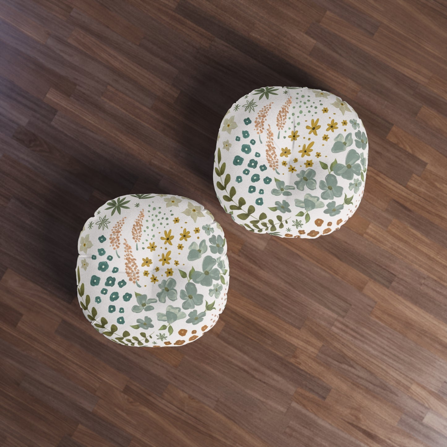 Light Floral Tufted Floor Pillow, Round