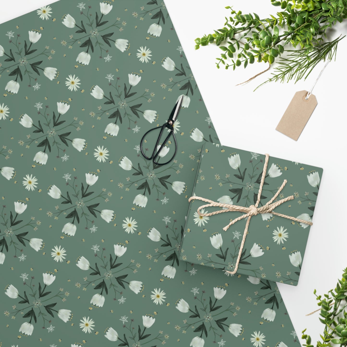 Spring Bees Green Wrapping Paper