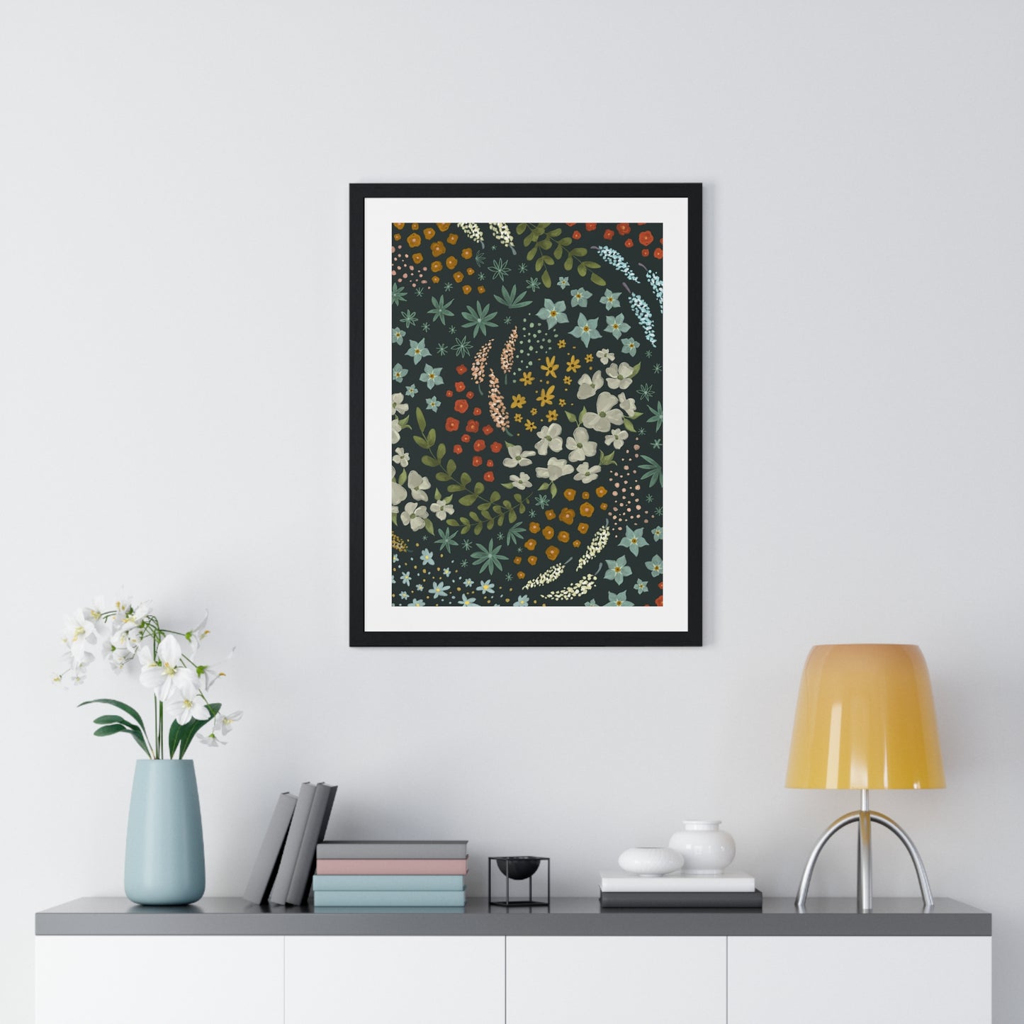 Dark Floral Premium Framed Print