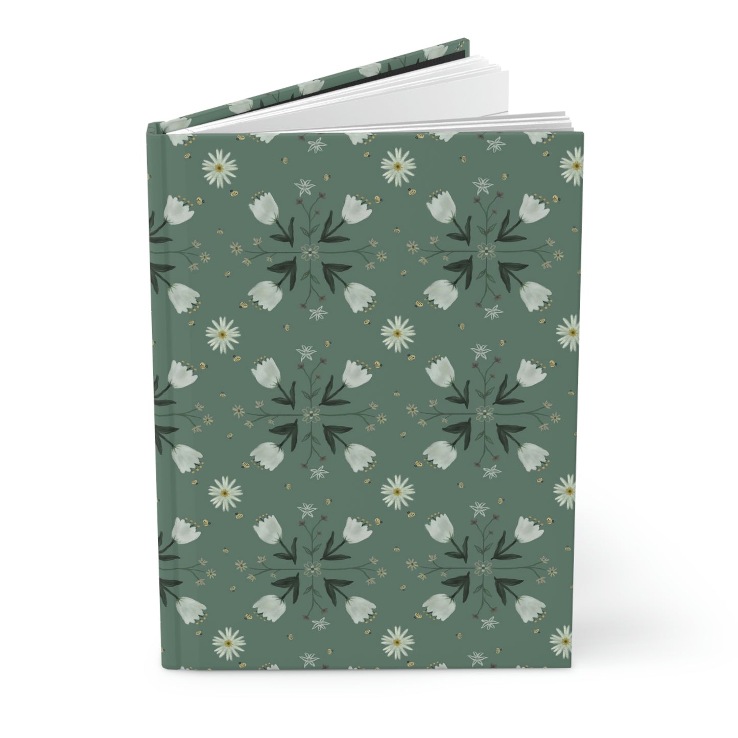 Spring Bees Green Hardcover Journal - Line Ruled